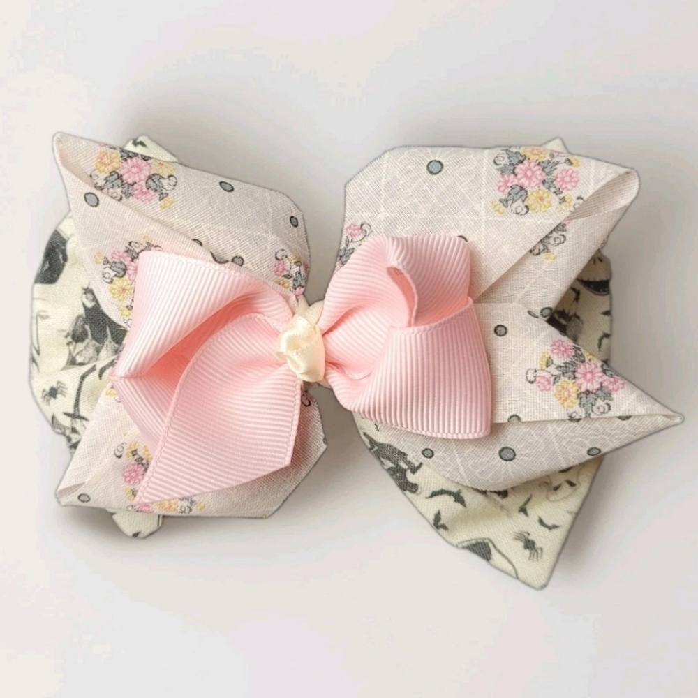 Hair Bow 5" Nightmare Before Christmas Pink Whimsigoth Ribbon Fabric Clip Floral